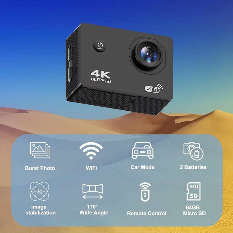 4K 30FPS WiFi Action Camera- 98FT Waterproof Ultra HD Underwater Camera, Image Stabilization, 170° Wide Angle 2.0″ Screen, Sports Camera with 2 Batteries, 64G Memory Card, Mounting Accessories Kit