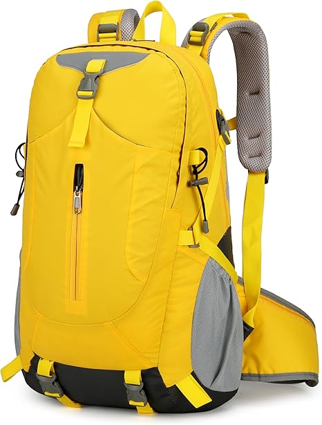 Outdoor Hiking Backpack, Camping, Sports Bag, Cycling, Breathable, Ultra-light, Wear-Resistant, Load-Reducing, Safety Reflective at night, SOS life-saving whistle, 55L Capacity, Unisex. (Yellow)