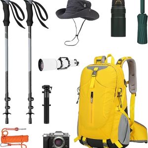 Outdoor Hiking Backpack, Camping, Sports Bag, Cycling, Breathable, Ultra-light, Wear-Resistant, Load-Reducing, Safety Reflective at night, SOS life-saving whistle, 55L Capacity, Unisex. (Yellow)