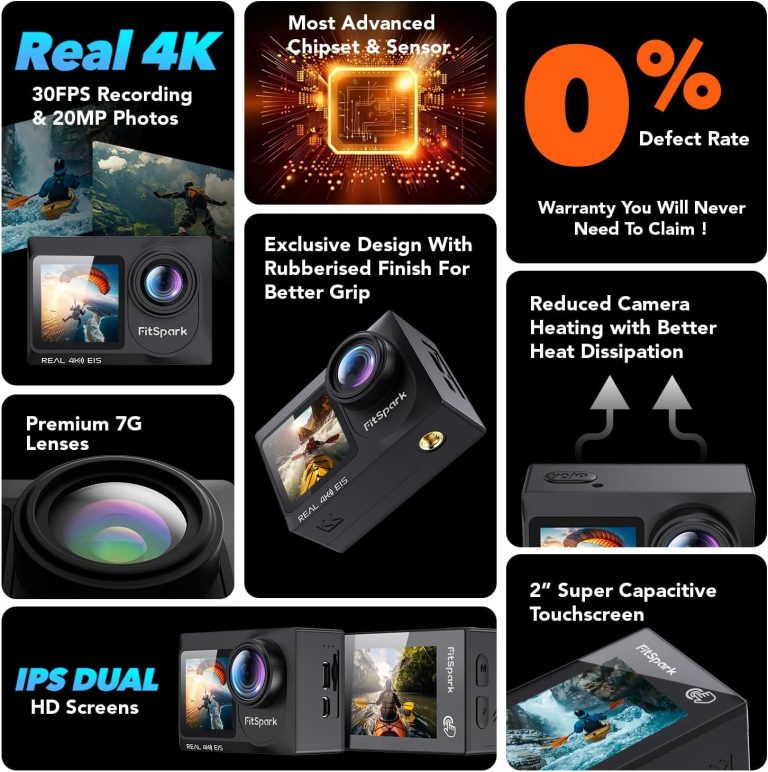Real 4k30FPS Action Camera Waterproof Dual ColorScreens with WiFi EIS Touch Screen Underwater Sports Camera with External Microphone Remote Control 2X Batteries Eagle i15 ProMax